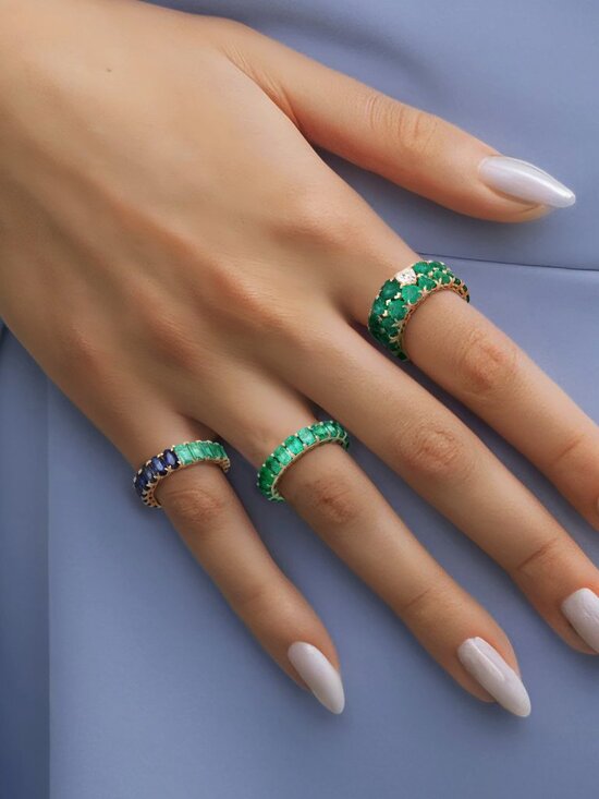 Green Emerald Emerald Cut Eternity Band | Good Stone Eternity Emerald Green 14K (or 18k upon request) Yellow Gold Band Ring
